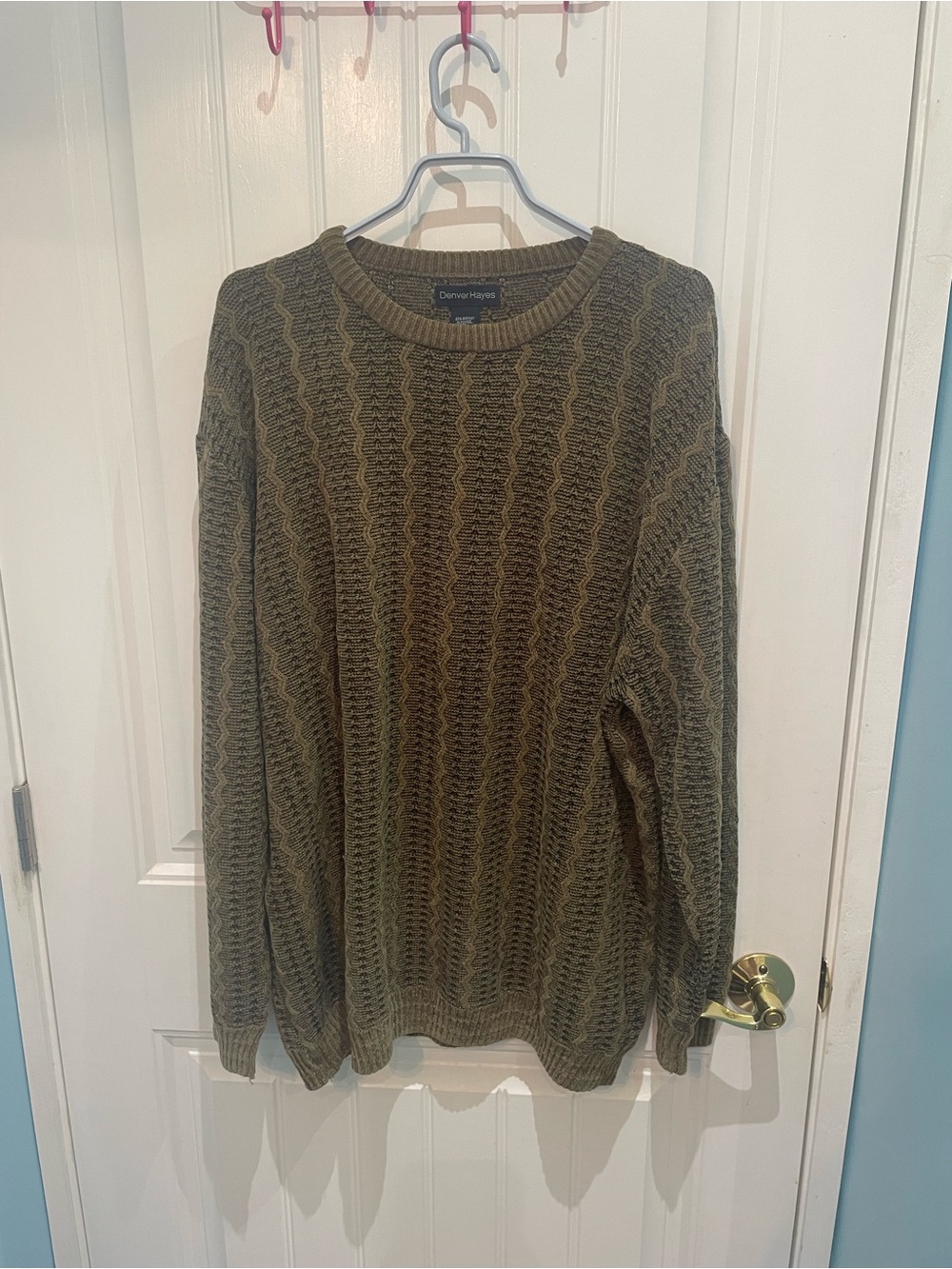 Vintage Denver Hayes Olive Cable Knit Crewneck Sweater for Men